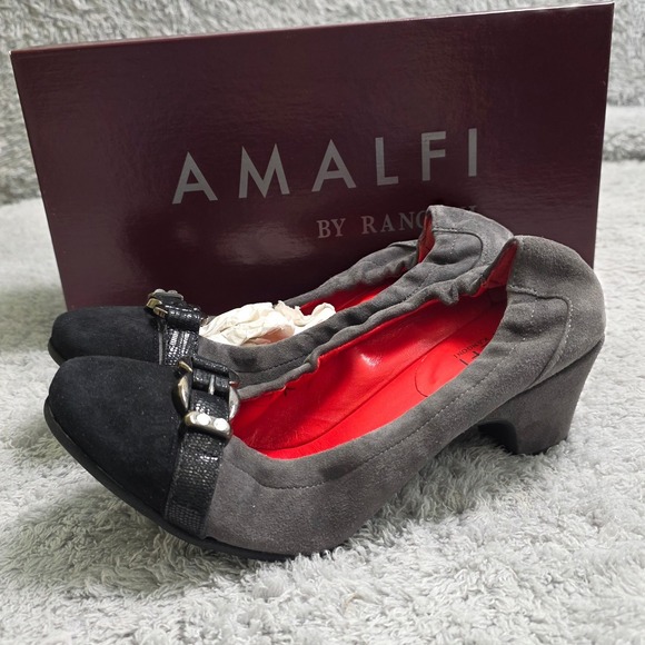 NEW Amalfi by Rangoni Suede Leather Gray Black Heeled Ballet Flats 7M - Picture 2 of 7